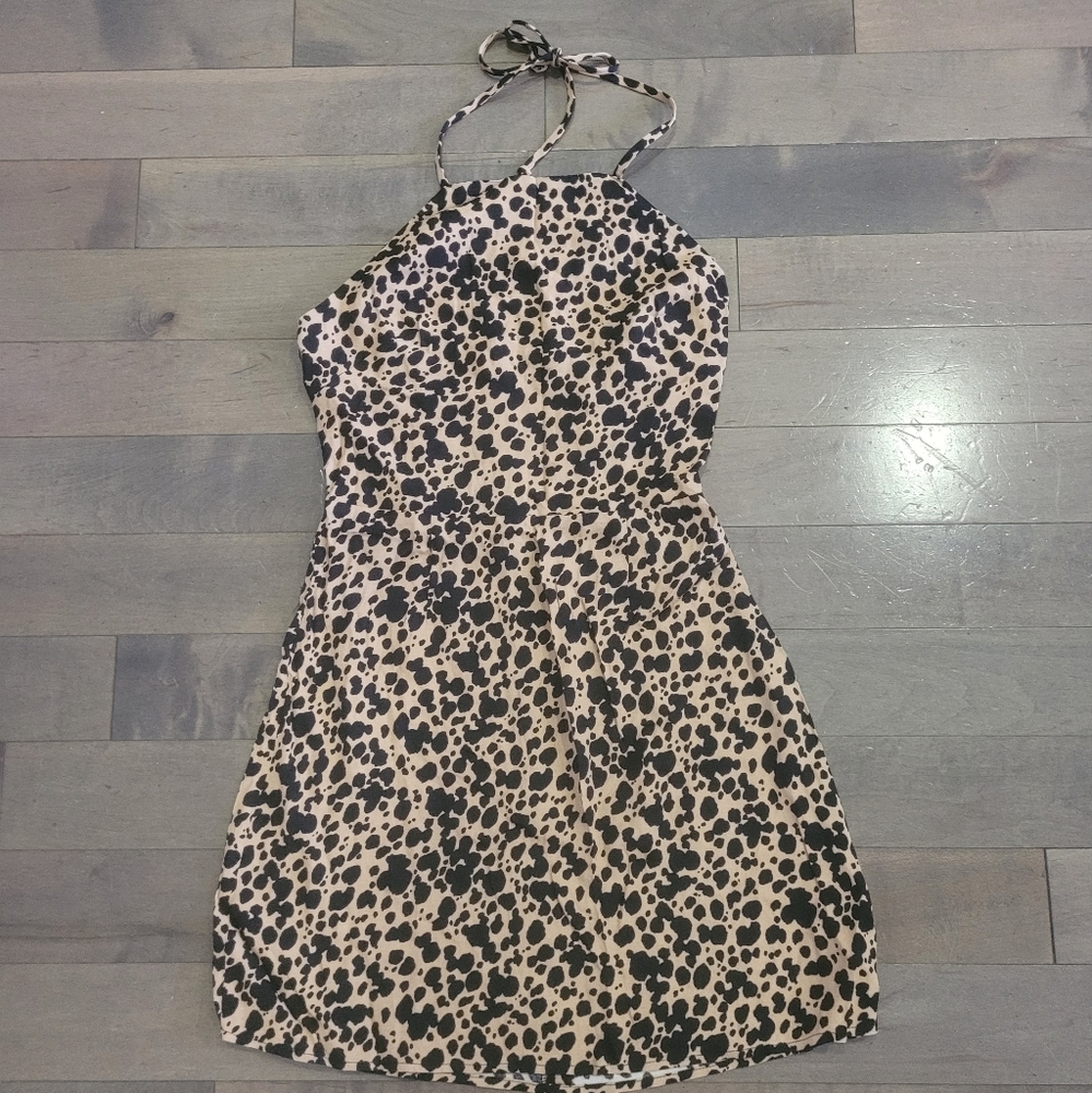 Reformation Printed Neck Tie Mini Dress